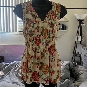 Cynthia Rowley Floral Sleeveless Blouse - Red and Orange